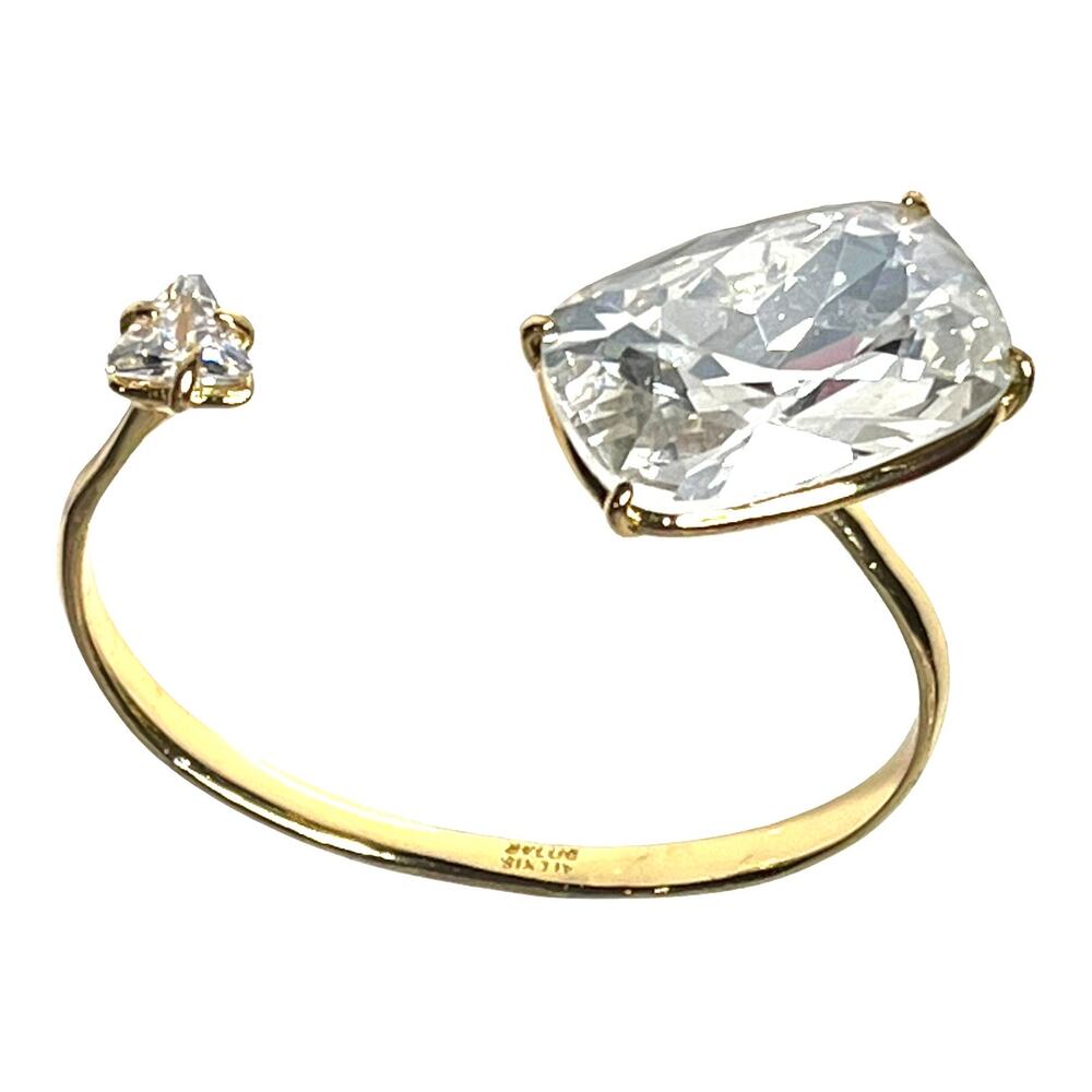 Alexis Bittar Liquid Gold Bracelet Solitaire CZ Stone Open Cuff 6.5"-7.5" Adjust